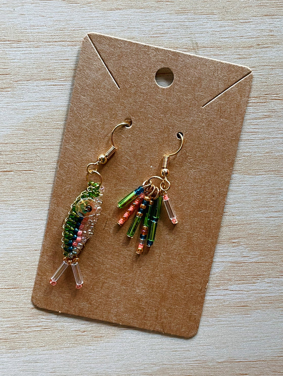 Hand Beaded Earrings - One of a Kind (the guppy set)