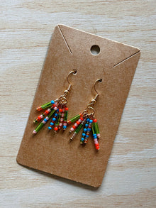  Hand Beaded Earrings - One of a Kind (Pink, red, green, blue & gold)